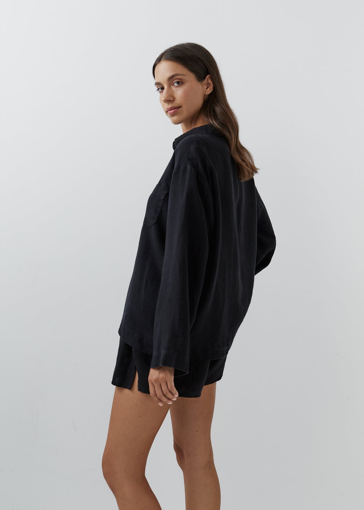 BLACK LINEN SHORTS PAJAMA SET